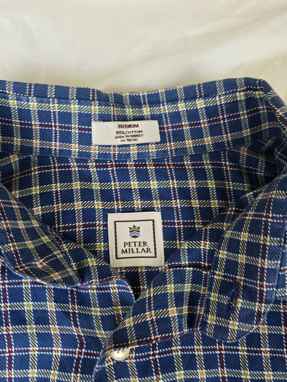 Peter Millar Men's Medium 100% Cotton Plaid Button-Down Shirt Navy Blue - Picture 2 of 9